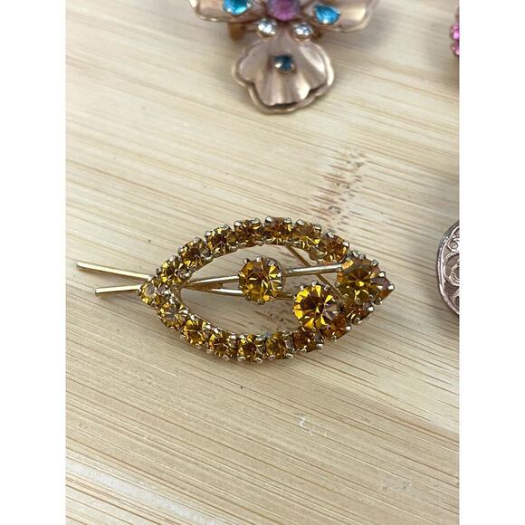 VTG 4x Brooch Pin Lot Filigree Amber Floral Prong 3D Gold Tone Bronze 1960s - Picture 2 of 16
